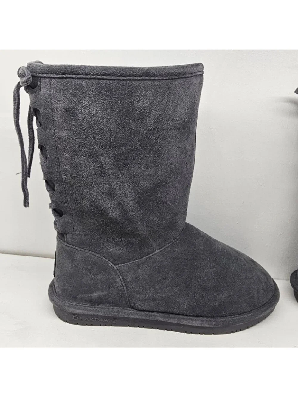 Bearpaw Phyllis II Suede Charcoal Lace up Back Womens Boots Size US 11